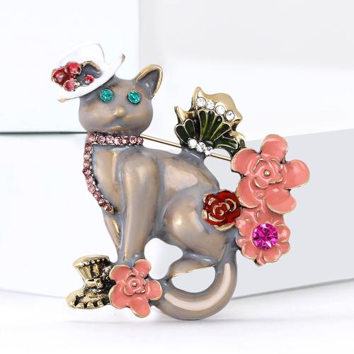 Zinc Alloy Brooches Cat plated for woman & enamel & with rhinestone nickel lead & cadmium free Sold By PC