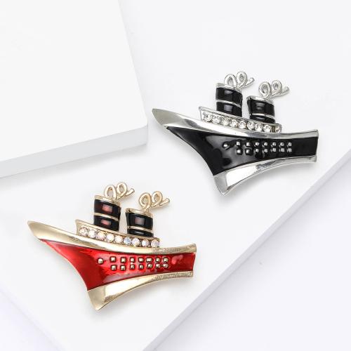 Zinc Alloy Brooches Ship plated for woman & enamel & with rhinestone nickel lead & cadmium free Sold By PC