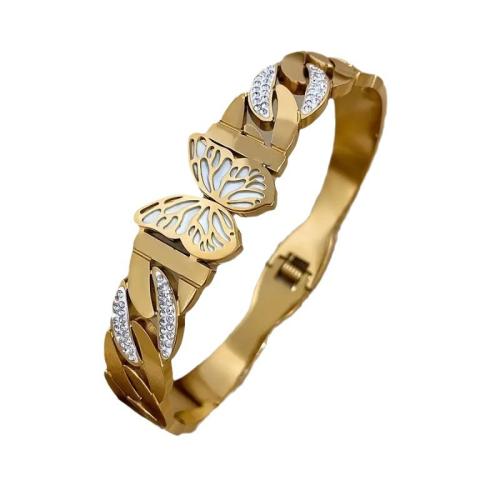 Bracelet en acier inoxydable, Acier inoxydable 304, Placage de couleur d'or, bijoux de mode & avec strass, doré, Vendu par PC