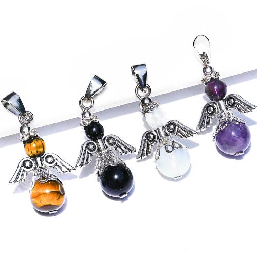 Gemstone Vedhæng Smykker, Natursten, med Zinc Alloy, Angel, du kan DIY & forskellige materialer til valg, flere farver til valg, 20x30mm, Solgt af PC