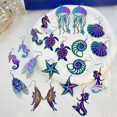 Stal nierdzewna 304 Kolczyk łezka, Powlekane, konstrukcja oceanu & różne style do wyboru & dla kobiety, wielokolorowy, earring length 50-85mm, sprzedane przez para