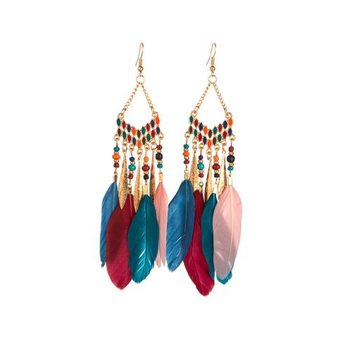 żelazo Kolczyk łezka, ze Seedbead & Pióro, Powlekane, Stylu cyganerii & różne style do wyboru & dla kobiety, earring length 120-150mm, sprzedane przez para