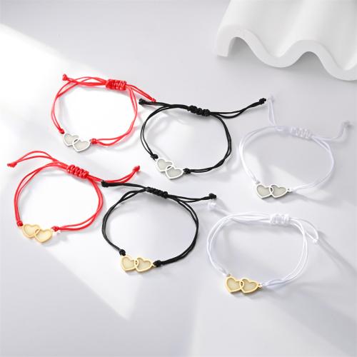 304 roestvrij staal Armband, met Textiel binnenwerk Cord, Hart, uniseks & luminated, Willekeurige kleur, Lengte Ca 6-10 inch, Verkocht door PC