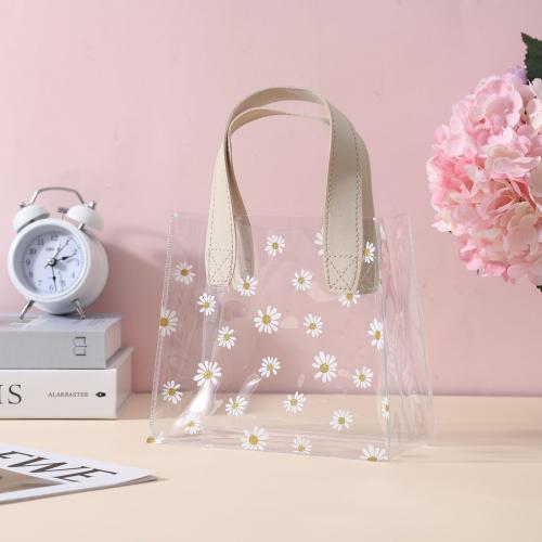 Shopping Eco Grocery Tote Bag  PVC Plastic printing transparent & with flower pattern Sold By PC