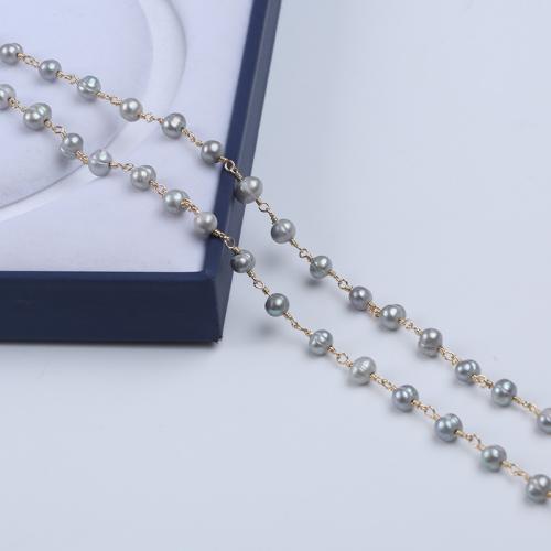 Perles nacres pommes de terre de culture d'eau douce, perle d'eau douce cultivée, avec alliage de zinc, pomme de terre, DIY, gris, about:6-7mm, Vendu par 60 cm brin