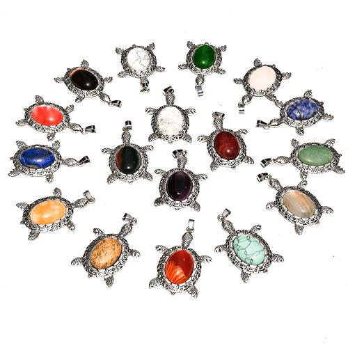 Colgantes de Gemas, Piedra natural, con aleación de zinc, Tortuga, Bricolaje & diferentes materiales para la opción, más colores para la opción, 39x54mm, Vendido por UD