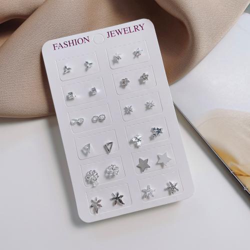aleación de zinc Stud aretes, chapado, 12 piezas & diferentes estilos para la opción & para mujer, earring length 5-10mm, Vendido por Set