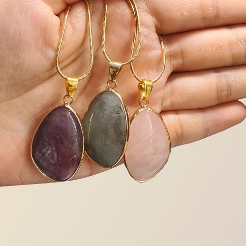 Natural Gemstone Necklace Natural Stone with Zinc Alloy fashion jewelry Sold By PC