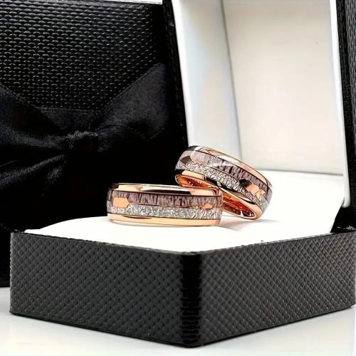 Bague en acier inoxydable, 201 acier inoxydable, Placage, normes différentes pour le choix & pour homme & autocollant époxyde, couleur or rose, Vendu par PC