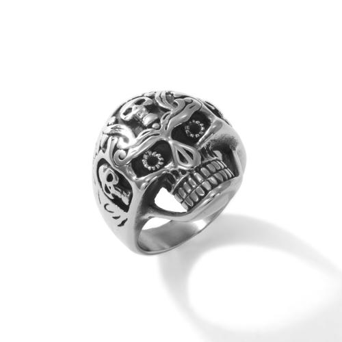 Rostfritt stål Fingerringar, 304 rostfritt stål, Skull, polerad, olika storlek för val & för människan & ihålig, ursprungliga färgen, Säljs av PC