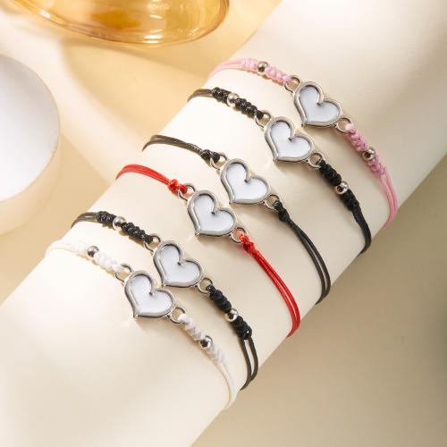 Pulsera de Aleación de Zinc, con Cordón de nudo, Corazón, chapado, Aligeramiento & diferentes estilos para la opción & para mujer & esmalte, más colores para la opción, libre de níquel, plomo & cadmio, longitud 14-28 cm, Vendido por Set