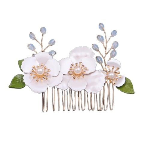 Svatební Dekorativní vlasy hřeben, Zinek, s mosazný drát & Polymer Clay & Krystal & Plastové Pearl, ruční práce, módní šperky & pro ženy, zlatý, Prodáno By PC