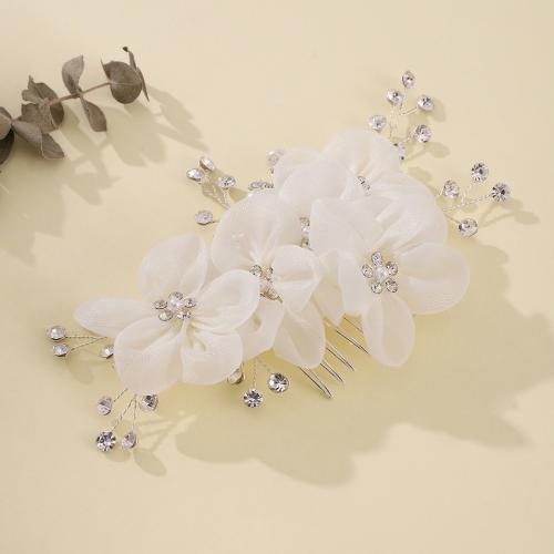 Mixed Hair Accessories Zinc Alloy with brass wire & Cloth handmade & for woman & with rhinestone silver color Sold By PC