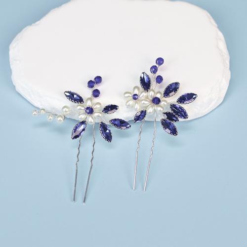 Bridal Hair Pins Zinc Alloy with brass wire & Crystal & Plastic Pearl handmade fashion jewelry & for woman silver color Sold By PC