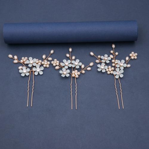 Brudhår stift, Zink Alloy, med mässingstråd & Plast Pearl, handgjord, tre stycken & för kvinna & med strass, blå, Säljs av Ställ