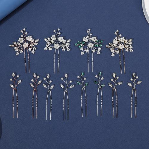 Morsiamen hiukset Pins, Sinkkiseos, kanssa messinkilanka & Kristalli & Muovi Pearl, käsintehty, kolme kappaletta & muoti korut & naiselle, enemmän värejä valinta, Myymät set
