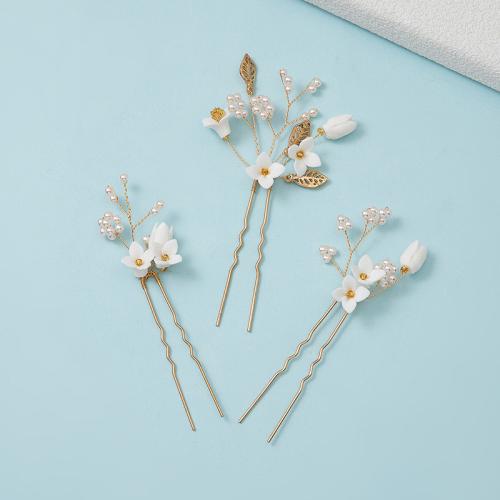 Svatební vlásenky, Zinek, s mosazný drát & Polymer Clay & Plastové Pearl, ruční práce, tři kusy & módní šperky & pro ženy, více barev na výběr, 125x65mm, Prodáno By nastavit