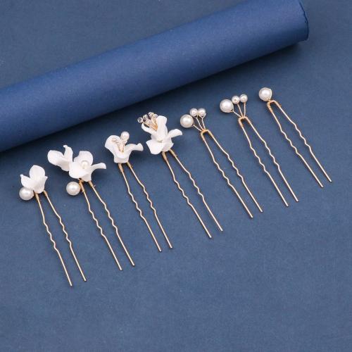 Svatební vlásenky, Zinek, s mosazný drát & Polymer Clay & Krystal & Plastové Pearl, ruční práce, 7 kusů & módní šperky & pro ženy, zlato, Prodáno By nastavit