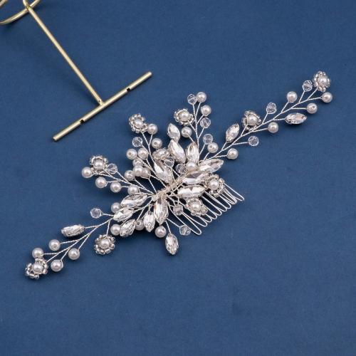 Svadbeni Ukrasna kose čealj, Cink Alloy, s Seedbead & brass wire & Kristal & Plastična Pearl, ručno izrađen, modni nakit & za žene, srebro, Prodano By PC