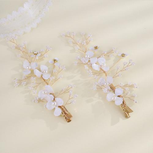 Haarpinnen bruid, Zinc Alloy, met Seedbead & koperdraad & Plastic Pearl, handgemaakt, mode sieraden & voor vrouw, gouden, Verkocht door pair