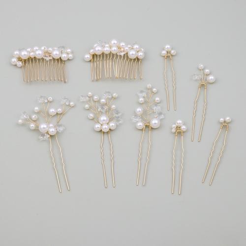 Accesorios para el Cabello, aleación de zinc, con alambre de latón & Cristal & Perlas plásticas, hecho a mano, nueve piezas & Joyería & para mujer, más colores para la opción, Vendido por Set