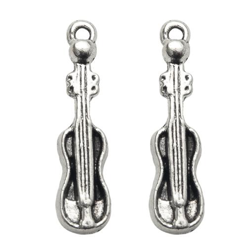 Instrument de musique en forme de pendentifs en alliage de Zinc, guitare, Placage de couleur argentée, DIY, argent, 6.60x3x25.66mm, Vendu par sac