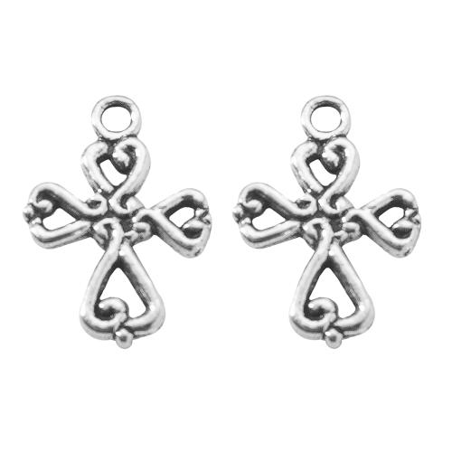 Sinkkiseos Cross Riipukset, Ylittää, hopea päällystetty, tee-se-itse, hopea, 14.10x2x19.30mm, Myymät laukku