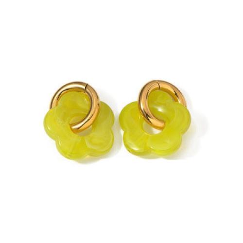Acier inoxydable Levier Retour Earring, Acier inoxydable 304, avec résine, fleur, Plaqué or 18K, bijoux de mode & pour femme & creux, Vendu par paire