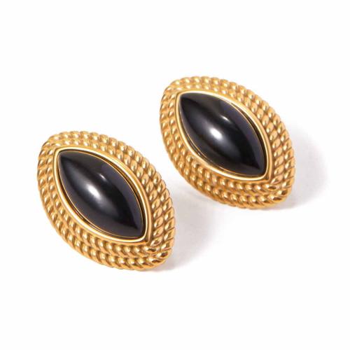 Edelstahl Ohrringe, 304 Edelstahl, mit Achat, Pferdeauge, 18K vergoldet, Modeschmuck & für Frau, keine, verkauft von Paar