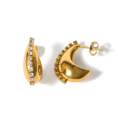 Cruach dhosmálta Graí Earrings, 304 Cruach dhosmálta, 18K ór plátáilte, jewelry faisin & do bhean & le rhinestone, Díolta De réir Péire