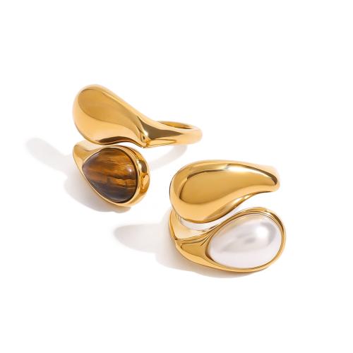 Prst prsten od inoxa, 304 nehrđajućeg čelika, s Tiger Eye, 18K pozlaćeno, modni nakit & različiti materijali za izbor & za žene, Prodano By PC