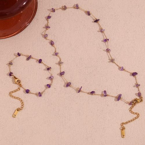 Conjuntos de joyería de acero inoxidable, acero inoxidable 304, con Grava natural, 18K chapado en oro, diferentes estilos para la opción & para mujer, Vendido por UD