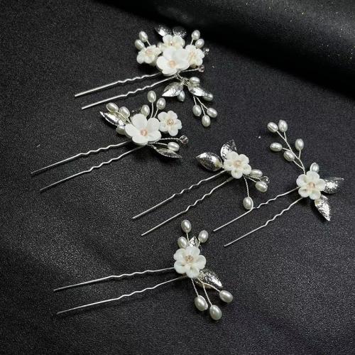 Brudhår stift, Zink Alloy, med mässingstråd & Polymer Clay & Plast Pearl, handgjord, 5 stycken & mode smycken & för kvinna, fler färger för val, Säljs av Ställ