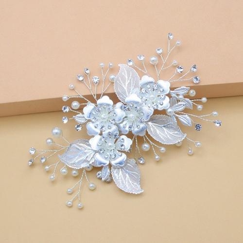 Brude hår Pins, Zinc Alloy, med messingtråd & Plastic Pearl, forgyldt, håndlavet & for kvinde & med rhinestone, guld, 145x85mm, Solgt af PC
