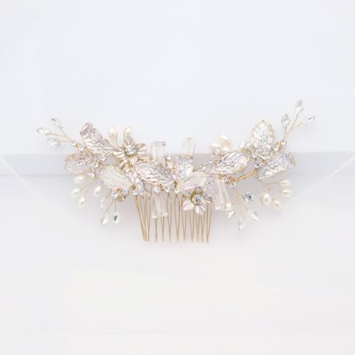 Svadbeni Ukrasna kose čealj, Cink Alloy, s brass wire & Kristal & Plastična Pearl, pozlaćen, ručne izrade & za žene & s Rhinestone, zlato, 165x60mm, Prodano By PC