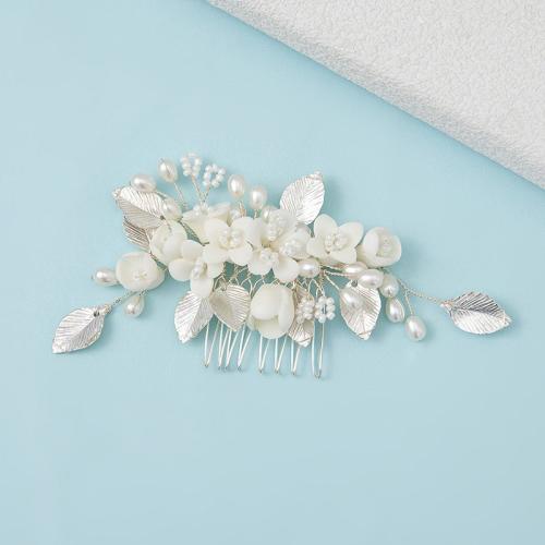 Bruids decoratieve kammen, Zinc Alloy, met Seedbead & koperdraad & Polymer Clay & Plastic Pearl, plated, mode sieraden & handgemaakt & voor vrouw, meer kleuren voor de keuze, 140x60mm, Verkocht door PC