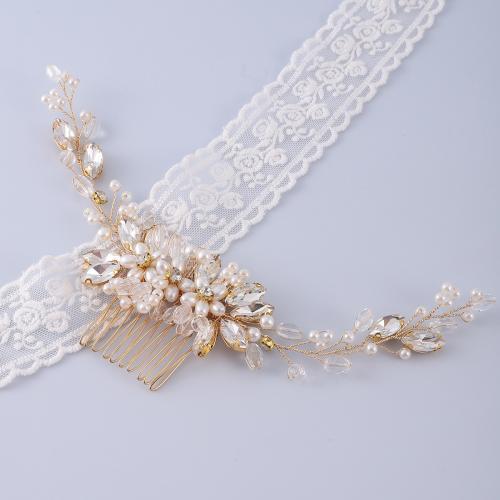 Bruids decoratieve kammen, Zinc Alloy, met koperdraad & Kristal & Plastic Pearl, plated, mode sieraden & handgemaakt & voor vrouw, Verkocht door PC