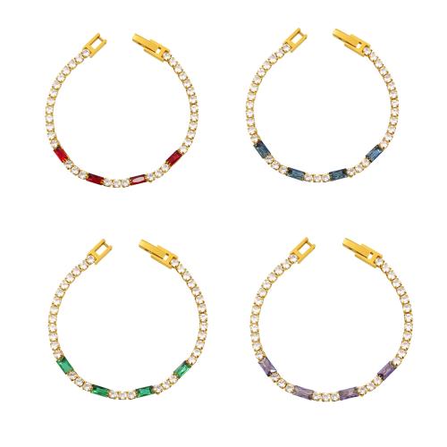 Roestvrij staal armbanden, 304 roestvrij staal, met Cubic Zirconia, gold plated, mode sieraden & voor vrouw & met strass, meer kleuren voor de keuze, Lengte Ca 6.49 inch, Verkocht door PC