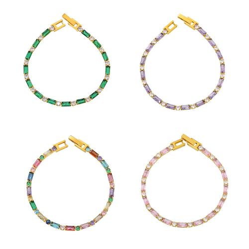 Jewelry Cruach dhosmálta Bracelet, 304 Cruach dhosmálta, le Ciúbach Zirconia, 18K ór plátáilte, jewelry faisin & do bhean, dathanna níos mó le haghaidh rogha, Fad Thart 6.88 Inse, Díolta De réir PC