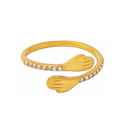 Zirkonia Edelstahl-Finger- Ring, 304 Edelstahl, mit kubischer Zirkonia, vergoldet, Modeschmuck & für Frau, Größe:7, verkauft von PC