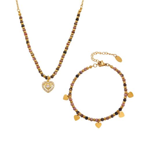 Set di gioielli in acciaio inox, 304 acciaio inox, with Pietra naturale, placcato, gioielli di moda & stili diversi per la scelta & per la donna, dorato, Venduto da PC