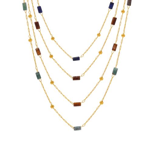 Collar de acero inoxidable de la joyería, acero inoxidable 304, con Piedra natural, chapado, diferentes materiales para la opción & para mujer, dorado, Vendido por UD