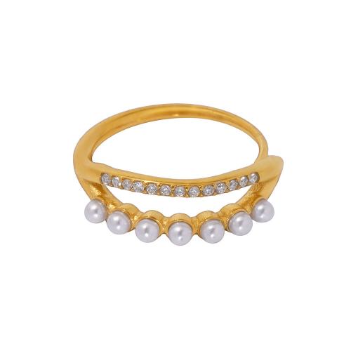 Kubinių Zirconia Nerūdijančio plieno pirštų žiedas, 304 Nerūdijantis plienas, su Shell Pearl & Kubinių Zirconia, padengtą, Bižuterijos & moters & tuščiaviduris, daugiau spalvų pasirinkimas, Pardavė PC