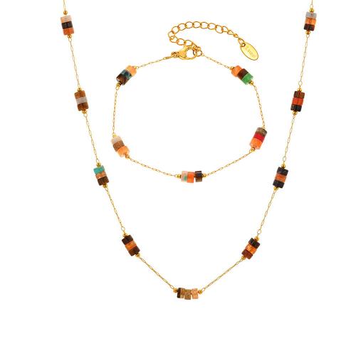 Conjuntos de joyería de acero inoxidable, acero inoxidable 304, con Piedra natural, chapado en color dorado, diferentes estilos para la opción & para mujer, multicolor, Vendido por UD