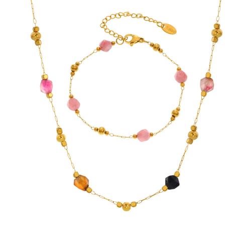 Conjuntos de joyería de acero inoxidable, acero inoxidable 304, con Piedra natural, chapado en color dorado, diferentes materiales para la opción & diferentes estilos para la opción & para mujer, más colores para la opción, Vendido por UD