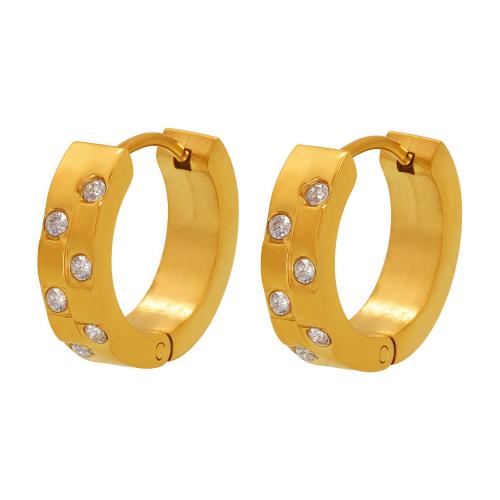 Rustfrit stål Lever Tilbage Earring, 304 rustfrit stål, med Cubic Zirconia, 18K forgyldt, mode smykker & for kvinde, Solgt af par
