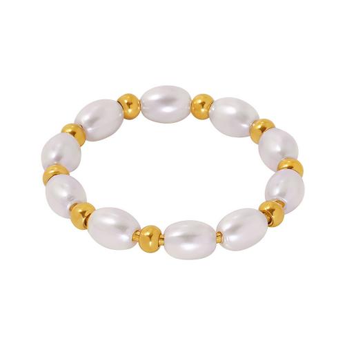 Nerūdijančio plieno pirštų žiedas, 304 Nerūdijantis plienas, su Shell Pearl, 18K paauksuotas, Bižuterijos & skirtingo dydžio pasirinkimo & moters, Pardavė PC