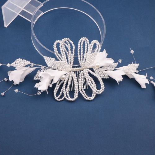 Bridal Decorative Hair Comb Zinc Alloy with brass wire & Cloth & Crystal & Plastic Pearl handmade fashion jewelry & for woman Sold By PC