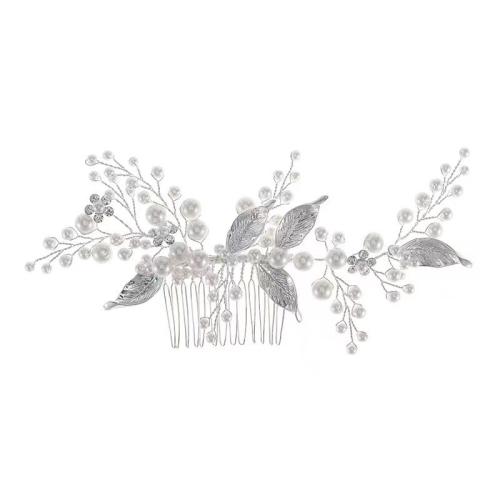 Bridal Decorative Hair Comb Zinc Alloy with brass wire & Crystal & Plastic Pearl handmade fashion jewelry & for woman Sold By PC