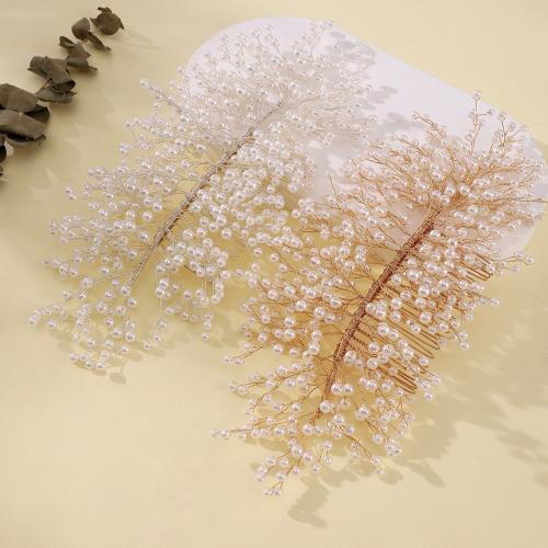 Bridal Decorative Hair Comb Zinc Alloy with brass wire & Plastic Pearl handmade fashion jewelry & for woman Sold By PC